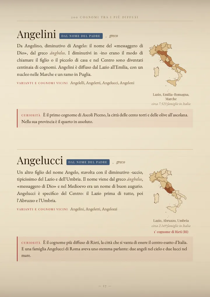 Una pagina del volume I cognomi del Lazio