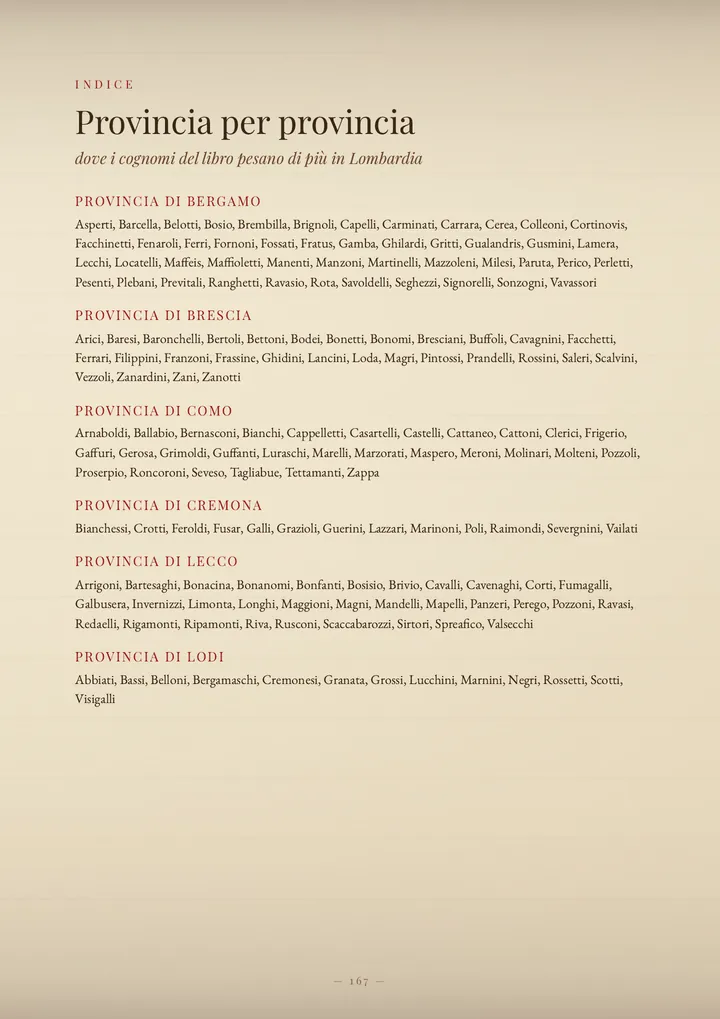 Una pagina del volume I cognomi di Lombardia
