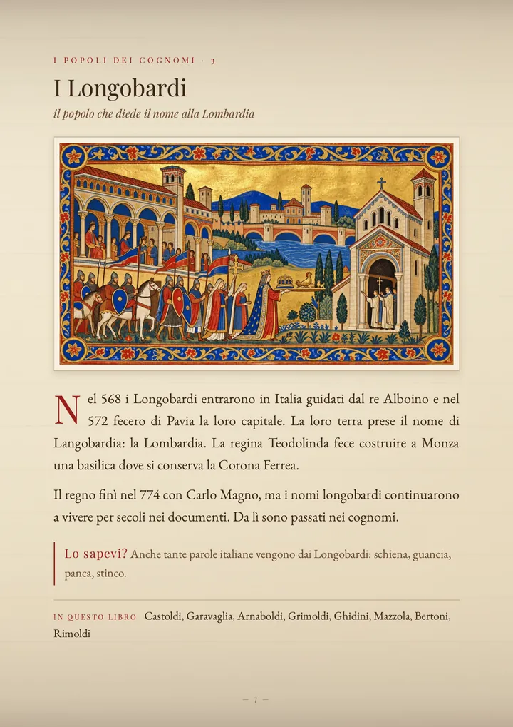 Una pagina del volume I cognomi di Lombardia
