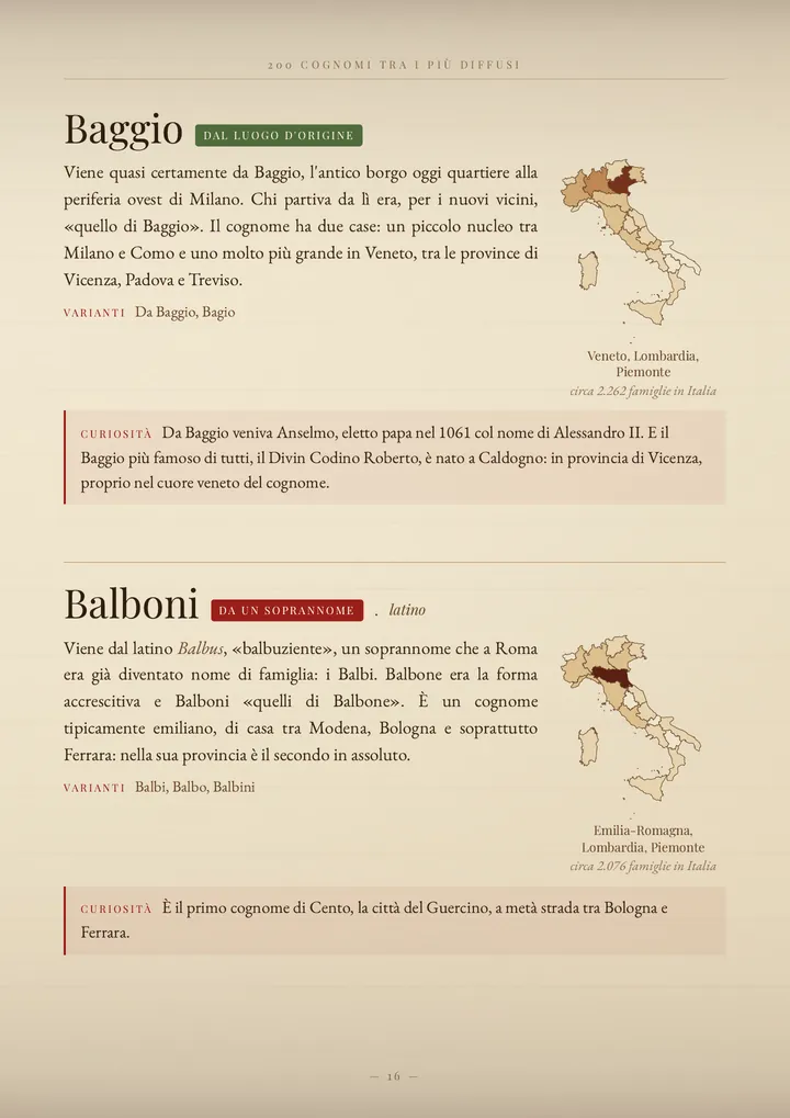 Una pagina del volume I cognomi del Nord Italia