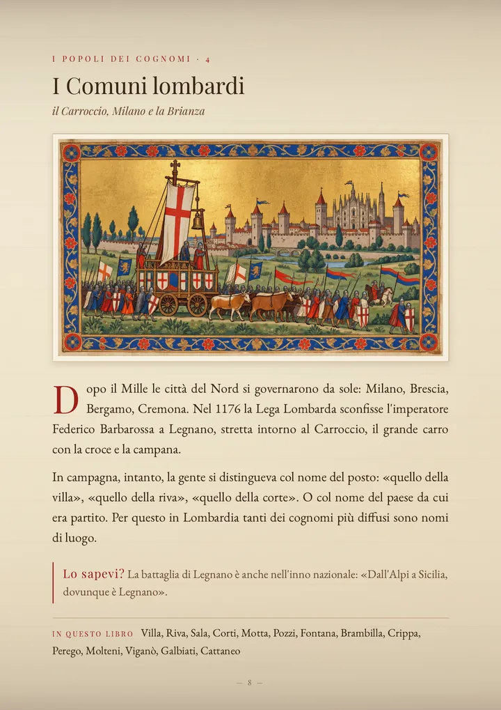 Una pagina del volume I cognomi del Nord Italia