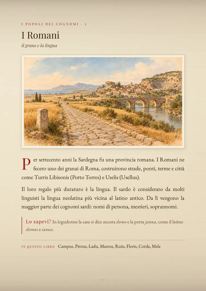 Una pagina del volume I cognomi di Sardegna