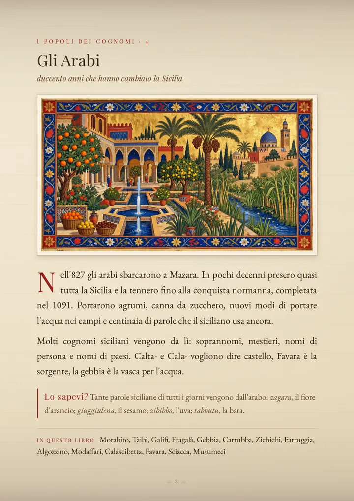 Una pagina del volume I cognomi del Sud e delle Isole